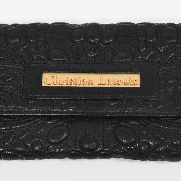 Christian Lacroix Black Embossed Leather Wallet with Gold Hardware - Picture 2 of 5